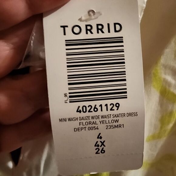 4X 26W Torrid Yellow Floral Empire Waist Gauze Skater Dress Lined Mini Stretch W - Picture 4 of 11